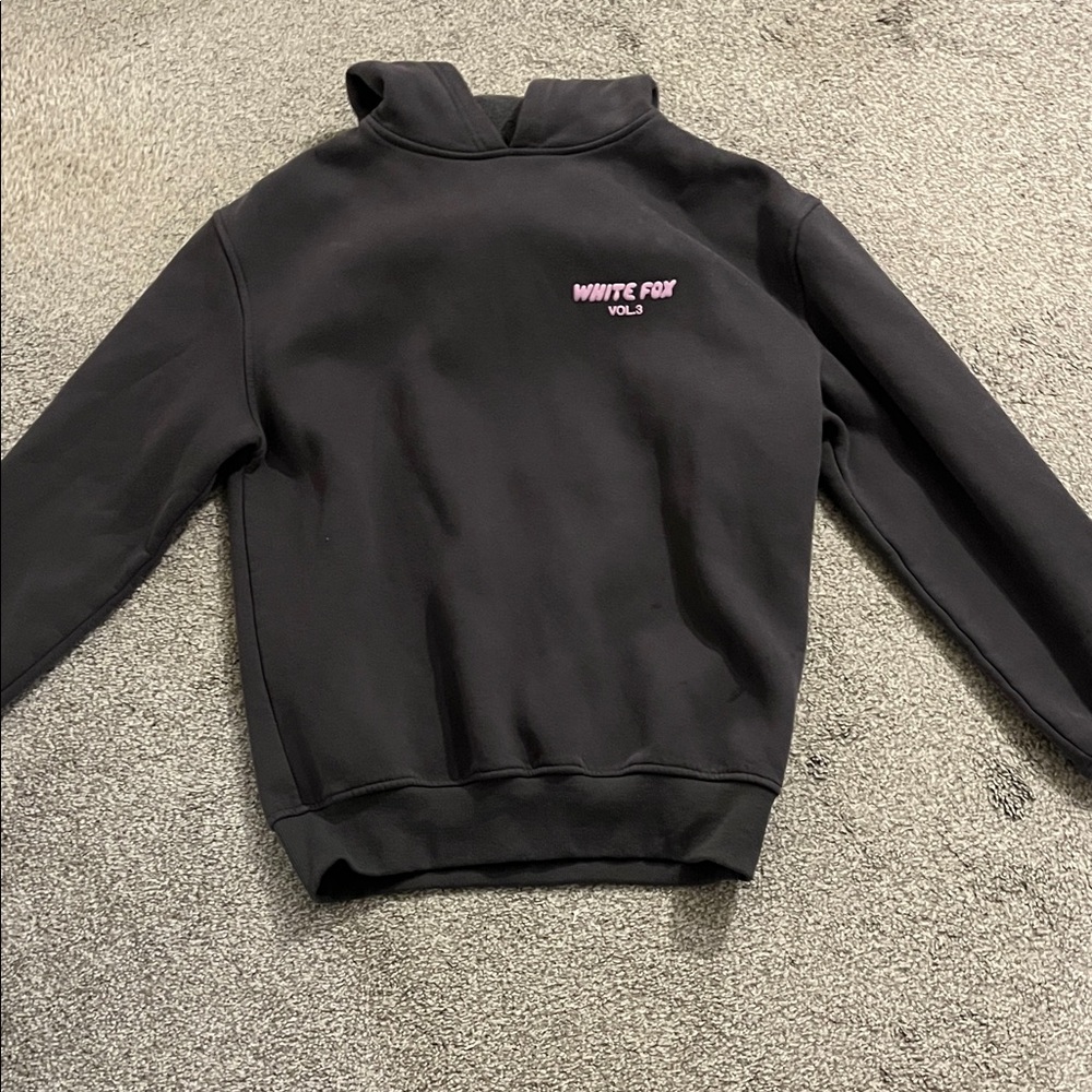 White Fox Boutique Black Sweater with Pink Logo